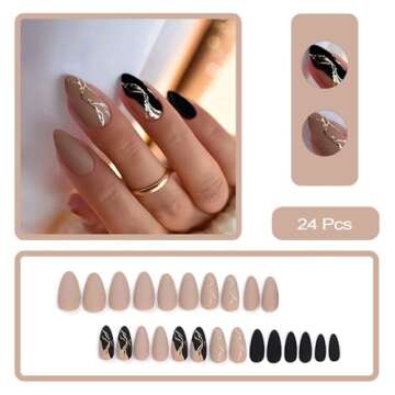 TOGZOM Almond False Nails, Gray, Medium Press on Nails, 24 Pieces, Glossy Finish, Acrylic, for Women Decoration