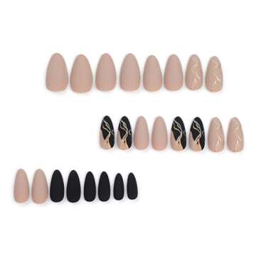 TOGZOM Almond False Nails, Gray, Medium Press on Nails, 24 Pieces, Glossy Finish, Acrylic, for Women Decoration