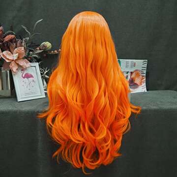 IMSTYLE Orange Lace Front Wigs Natural Wavy Long Synthetic Lace Wig for Cosplay Party Wig Heat Resis...