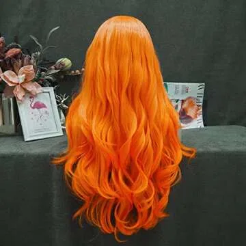 IMSTYLE Orange Lace Front Wigs Natural Wavy Long Synthetic Lace Wig for Cosplay Party Wig Heat Resis...