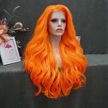 IMSTYLE Orange Lace Front Wigs Natural Wavy Long Synthetic Lace Wig for Cosplay Party Wig Heat Resistant 26 inches