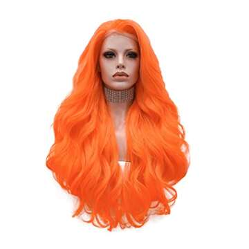 IMSTYLE Orange Lace Front Wigs Natural Wavy Long Synthetic Lace Wig for Cosplay Party Wig Heat Resistant 26 inches