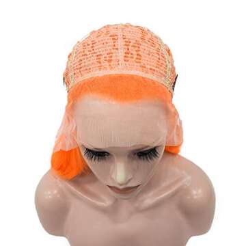 IMSTYLE Orange Lace Front Wigs Natural Wavy Long Synthetic Lace Wig for Cosplay Party Wig Heat Resistant 26 inches