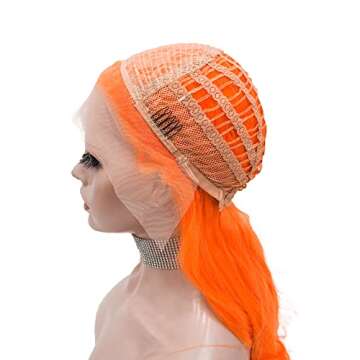 IMSTYLE Orange Lace Front Wigs Natural Wavy Long Synthetic Lace Wig for Cosplay Party Wig Heat Resistant 26 inches