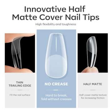modelones Nail Tips and Glue Gel Kit, Gel x Nail Kit with Nail Glue, 500Pcs Nail Tips Half Matte Med...