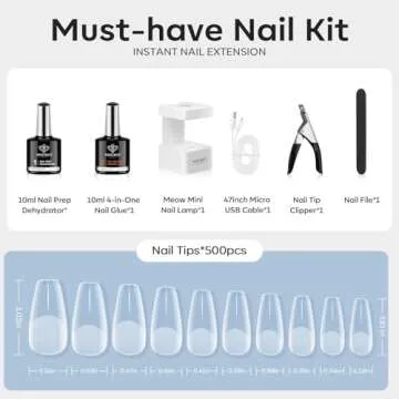 modelones Nail Tips and Glue Gel Kit, Gel x Nail Kit with Nail Glue, 500Pcs Nail Tips Half Matte Medium Coffin Shape 10Sizes, Mini LED Nail Lamp, Nail Dehydrator for Fast Extension Salon Nail Art