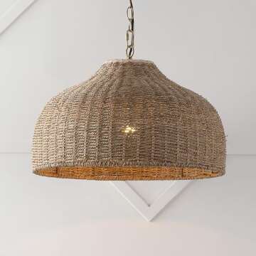 JONATHAN Y Eliza Coastal Bohemian Rattan Pendant Light - LED, 20 Inch