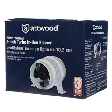 Attwood 1749-4 Turbo 4000 Series II In-Line Blower, For 4-Inch Interior Diameter Vent Hose, Water Resistant, 12-Volt