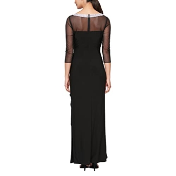 Alex Evenings Women's Long Matte Jersey Mother of The Bride Dress with 3/4 Illusion Sleeves (Petite and Regular Sizes), Classic Black, 10