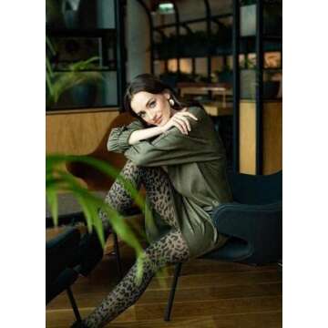 Gatta Womens Black LEOPARD ANIMAL PRINT Micro Mesh FISHNET Tights Pantyhose | WILD CAT 04 [Made in Europe] (2(S))