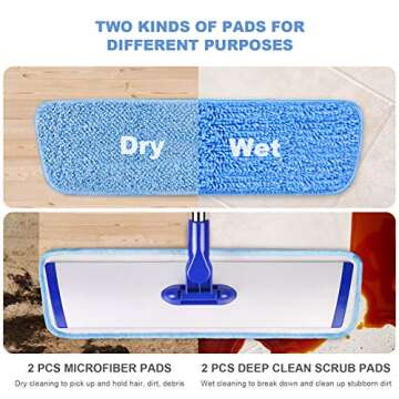 18" Professional Microfiber Mop Floor Cleaning System, Flat Mop with Stainless Steel Handle, 4 Reusa...