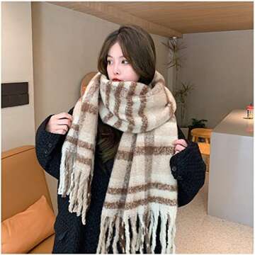 OUNIYA Large Chunky Plaid Scarf Checked Colorful Oversized Scarves Soft Big Cashmere Wool Thick Winter Warm Blanket Women (Grey Green)