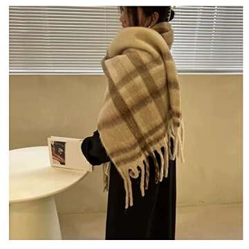 OUNIYA Large Chunky Plaid Scarf Checked Colorful Oversized Scarves Soft Big Cashmere Wool Thick Winter Warm Blanket Women (Grey Green)