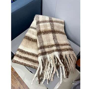 OUNIYA Large Chunky Plaid Scarf Checked Colorful Oversized Scarves Soft Big Cashmere Wool Thick Winter Warm Blanket Women (Grey Green)