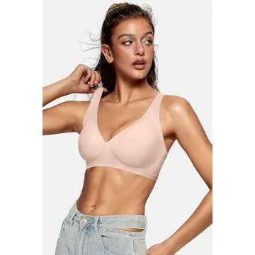 OEAK Womens Deep V Bras Comfortable Bras Support Push Up Bralettes Low Cut no Underwire Bras Plunge Seamless Tshirts Bras Skin Color M
