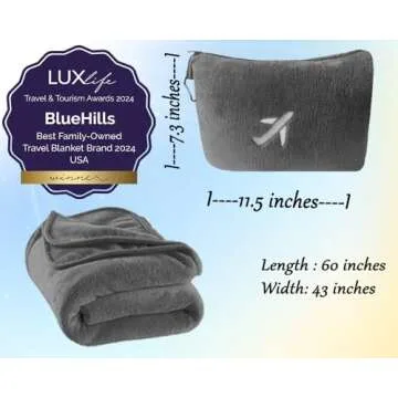 BlueHills Travel Blanket Pillow Compact Plush Essentials