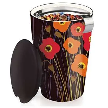 Tea Forte Kati Cup Poppy Fields, Ceramic Tea Infuser Cup with Infuser Basket and Lid for Steeping Loose Leaf Tea