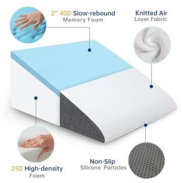 QUINEEHOM Bed Wedge Pillow for Sleeping, 12 Inch Triangle Bed Wedge for Adults, Memory Foam Wedge with Washable Cover, 30 Degree Triangle Pillow Wedge for Acid Reflux, Knee, Snoring