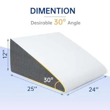 QUINEEHOM Bed Wedge Pillow for Sleeping, 12 Inch Triangle Bed Wedge for Adults, Memory Foam Wedge with Washable Cover, 30 Degree Triangle Pillow Wedge for Acid Reflux, Knee, Snoring