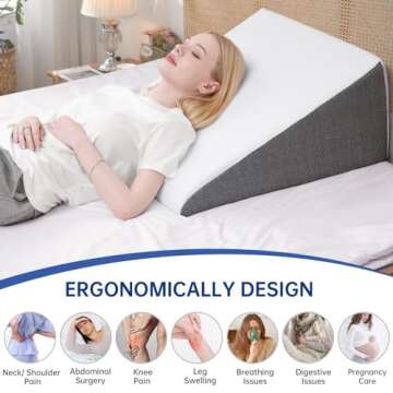 QUINEEHOM Bed Wedge Pillow for Sleeping, 12 Inch Triangle Bed Wedge for Adults, Memory Foam Wedge with Washable Cover, 30 Degree Triangle Pillow Wedge for Acid Reflux, Knee, Snoring