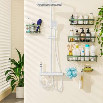Moforoco Adhesive Shower Caddy Organizer Shelves Rack - 5 Pack Corner Bathroom Storage Organization,...