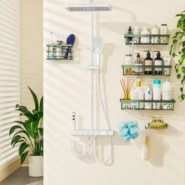 Moforoco Adhesive Shower Caddy Organizer Shelves Rack - 5 Pack Corner Bathroom Storage Organization,...