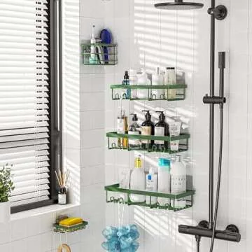 Moforoco Adhesive Shower Caddy Organizer Shelves Rack - 5 Pack Corner Bathroom Storage Organization, Home & Kitchen Decor Inside RV Accessories, Hanging First Apartment Household Camper Essentials