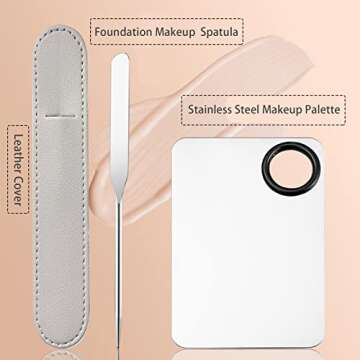 Anohuyho Picasso Makeup Spatula and Palette Set, Korean Makeup Spatula with Leather Cover, Stainless Steel Makeup Palette, Mixing Palette for Cosmetic Pigment Blending(SS)