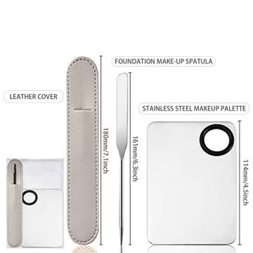 Anohuyho Picasso Makeup Spatula and Palette Set, Korean Makeup Spatula with Leather Cover, Stainless Steel Makeup Palette, Mixing Palette for Cosmetic Pigment Blending(SS)