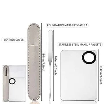 Anohuyho Picasso Makeup Spatula and Palette Set, Korean Makeup Spatula with Leather Cover, Stainless Steel Makeup Palette, Mixing Palette for Cosmetic Pigment Blending(SS)