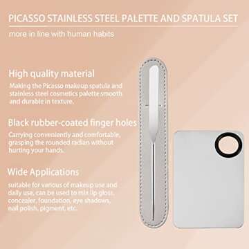 Anohuyho Picasso Makeup Spatula and Palette Set, Korean Makeup Spatula with Leather Cover, Stainless Steel Makeup Palette, Mixing Palette for Cosmetic Pigment Blending(SS)