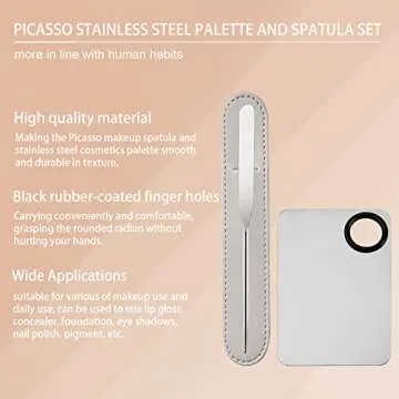 Anohuyho Picasso Makeup Spatula and Palette Set, Korean Makeup Spatula with Leather Cover, Stainless Steel Makeup Palette, Mixing Palette for Cosmetic Pigment Blending(SS)