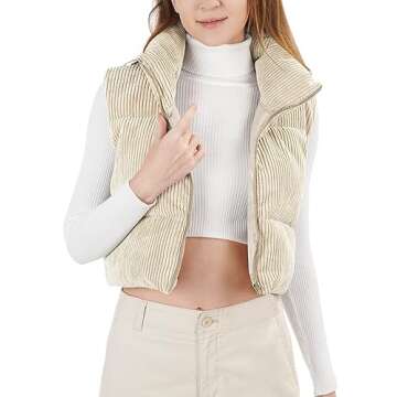 WUEAOA Women's Warm Corduroy Cropped Puffer Vest