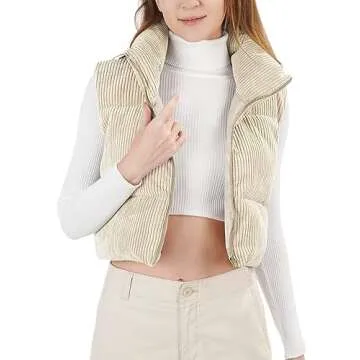 WUEAOA Women's Warm Corduroy Cropped Puffer Vest