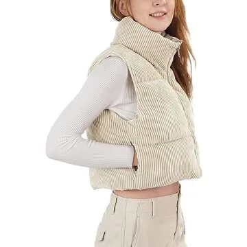 WUEAOA Women's Warm Corduroy Cropped Puffer Vest