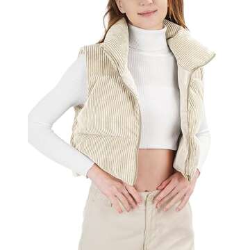 WUEAOA Women's Warm Corduroy Cropped Puffer Vest