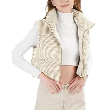 WUEAOA Women's Warm Corduroy Cropped Puffer Vest