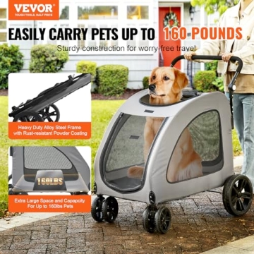 VEVOR Extra Large Dog Stroller for Pets Up to 160lbs