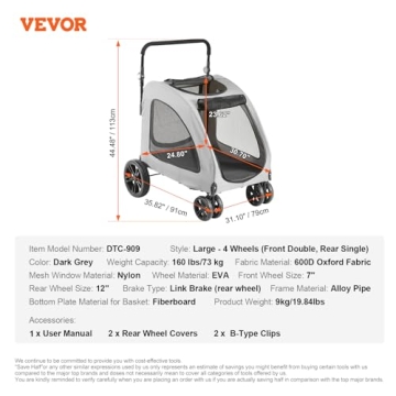 VEVOR Extra Large Dog Stroller for Pets Up to 160lbs