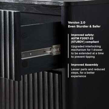 mopio Brooklyn 3 Drawer Dresser for Bedroom, Mid Century Modern Chest of Drawers, Wood Tall Nightstand, Waveform Fluted Side Table, Enhanced Safety, ASTM F2057-23 Sturdy Compliant (Black)