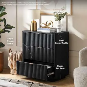 mopio Brooklyn 3 Drawer Dresser for Bedroom, Mid Century Modern Chest of Drawers, Wood Tall Nightstand, Waveform Fluted Side Table, Enhanced Safety, ASTM F2057-23 Sturdy Compliant (Black)