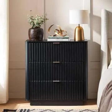 mopio Brooklyn 3 Drawer Dresser for Bedroom, Mid Century Modern Chest of Drawers, Wood Tall Nightstand, Waveform Fluted Side Table, Enhanced Safety, ASTM F2057-23 Sturdy Compliant (Black)