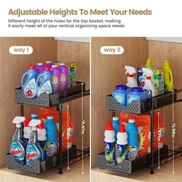 Under Sink Organizers and Storage, Bathroom Cabinet Organizer and Storage, 2 Tier Pull Out Under Cabinet Organizers and Storage, Metal Rolling Kitchen Sink Organizer with Non-slip Feet