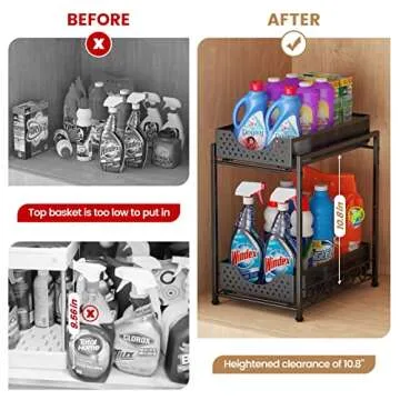 Under Sink Organizers and Storage, Bathroom Cabinet Organizer and Storage, 2 Tier Pull Out Under Cabinet Organizers and Storage, Metal Rolling Kitchen Sink Organizer with Non-slip Feet