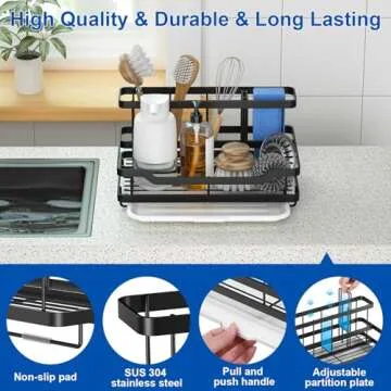 Sponge Holder for Kitchen Sink Caddy, Large Capacity Kitchen Sink Organizer with Drain Tray