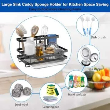 Large Capacity Sponge Holder for Kitchen Sink Organizer