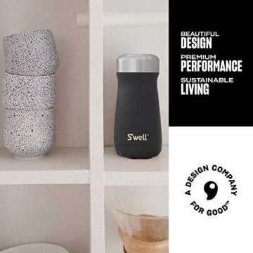 S'well Stainless Steel Traveler-12 Fl Oz-Onyx-Triple-Layered Vacuum-Insulated Containers Keeps Drinks Cold for 21 Hours and Hot for 9-with No Condensation-BPA Free Water Bottle, 1 Count (Pack of 1)