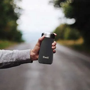 S'well Stainless Steel Traveler-12 Fl Oz-Onyx-Triple-Layered Vacuum-Insulated Containers Keeps Drinks Cold for 21 Hours and Hot for 9-with No Condensation-BPA Free Water Bottle, 1 Count (Pack of 1)