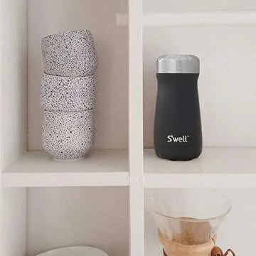 S'well Stainless Steel Traveler-12 Fl Oz-Onyx-Triple-Layered Vacuum-Insulated Containers Keeps Drinks Cold for 21 Hours and Hot for 9-with No Condensation-BPA Free Water Bottle, 1 Count (Pack of 1)