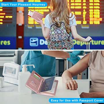 ACdream Passport and Vaccine Card Holder Combo with Zipper Pocket, Cover Wallet, Vaccination Card Slot, Leather Travel Documents Organizer Protector, RFID Blocking, for Women/Men, Rose Gold